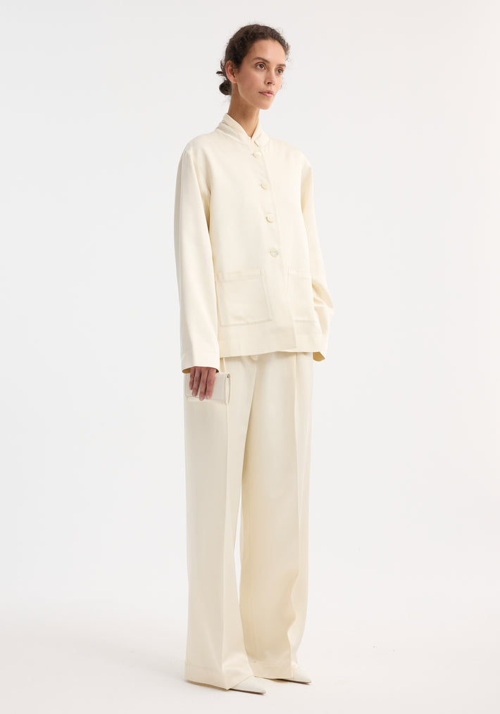 Mandarin pearl button satin jacket | cream