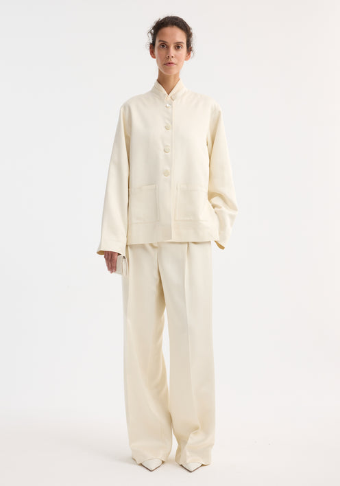 Mandarin pearl button satin jacket | cream