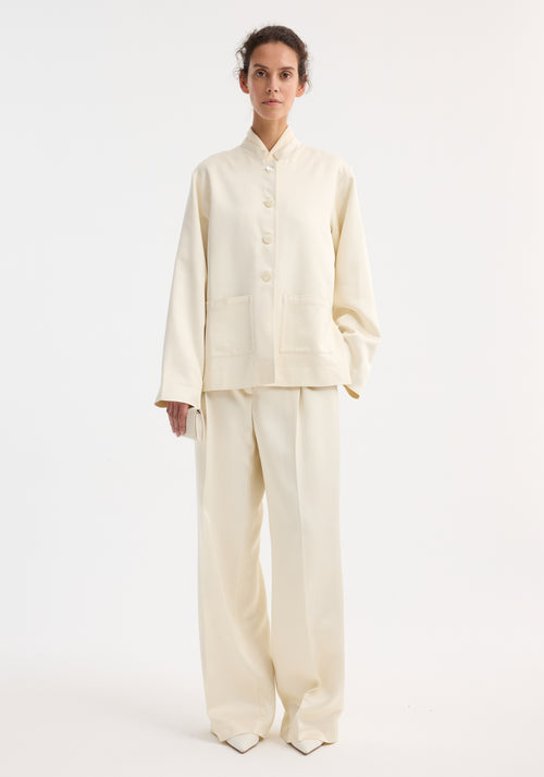 Mandarin pearl button satin jacket | cream