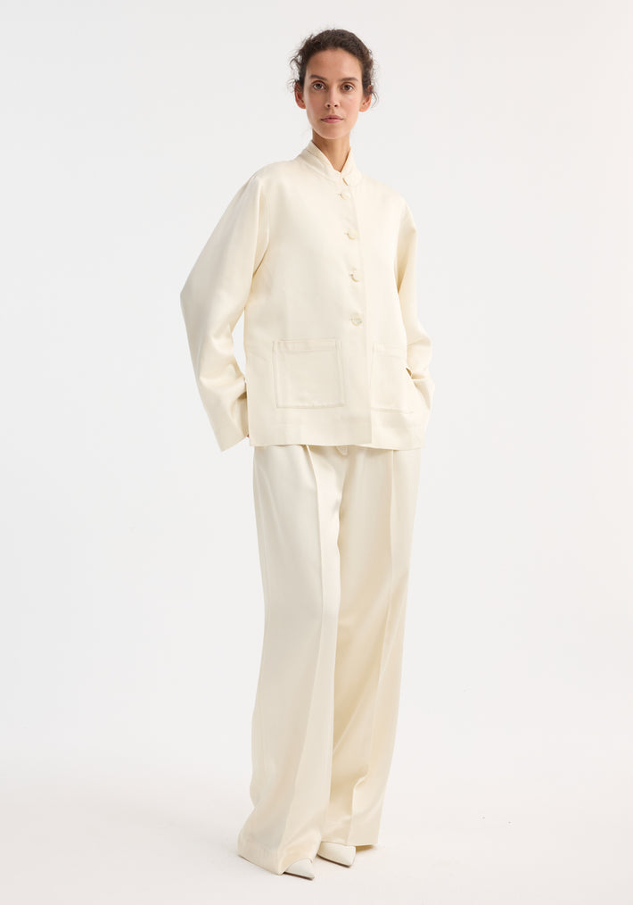 Mandarin pearl button satin jacket | cream