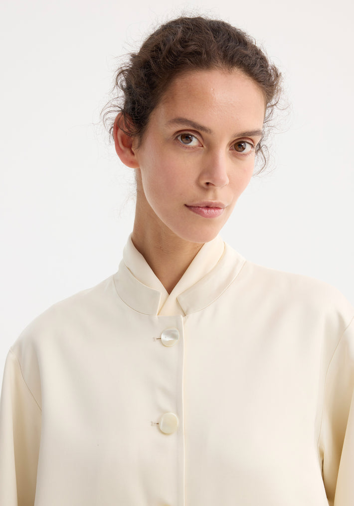 Mandarin pearl button satin jacket | cream