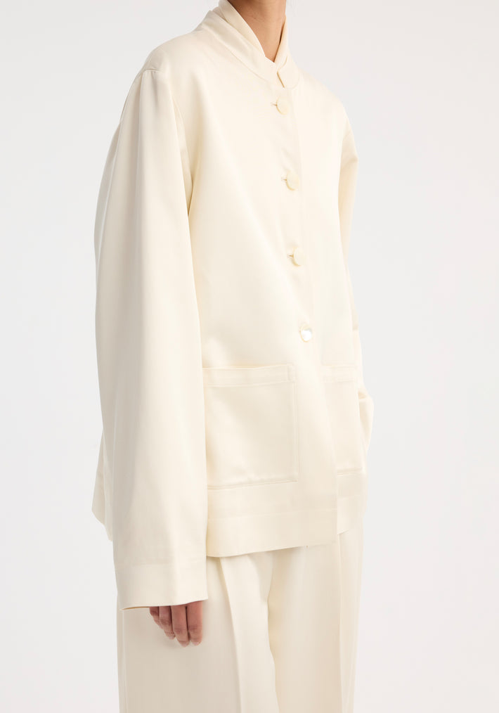 Mandarin pearl button satin jacket | cream
