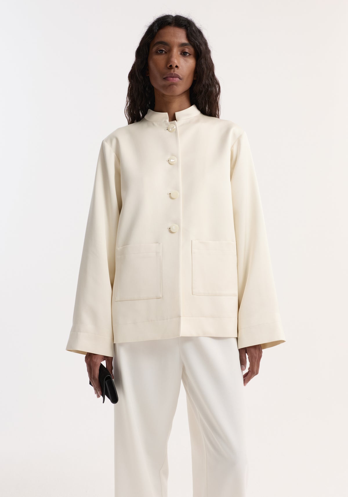 Pearl button satin jacket | cream