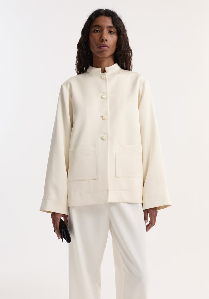 Pearl button satin jacket | cream