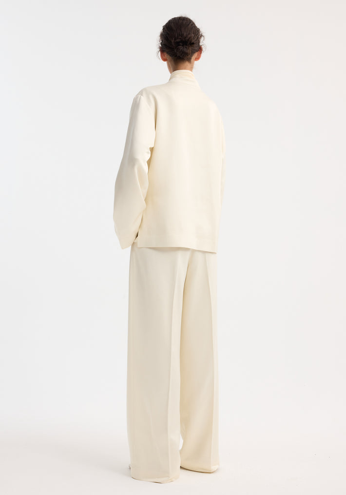Mandarin pearl button satin jacket | cream