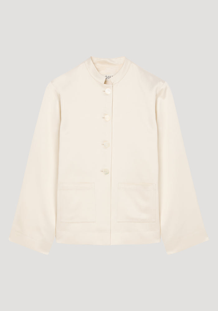 Mandarin pearl button satin jacket | cream