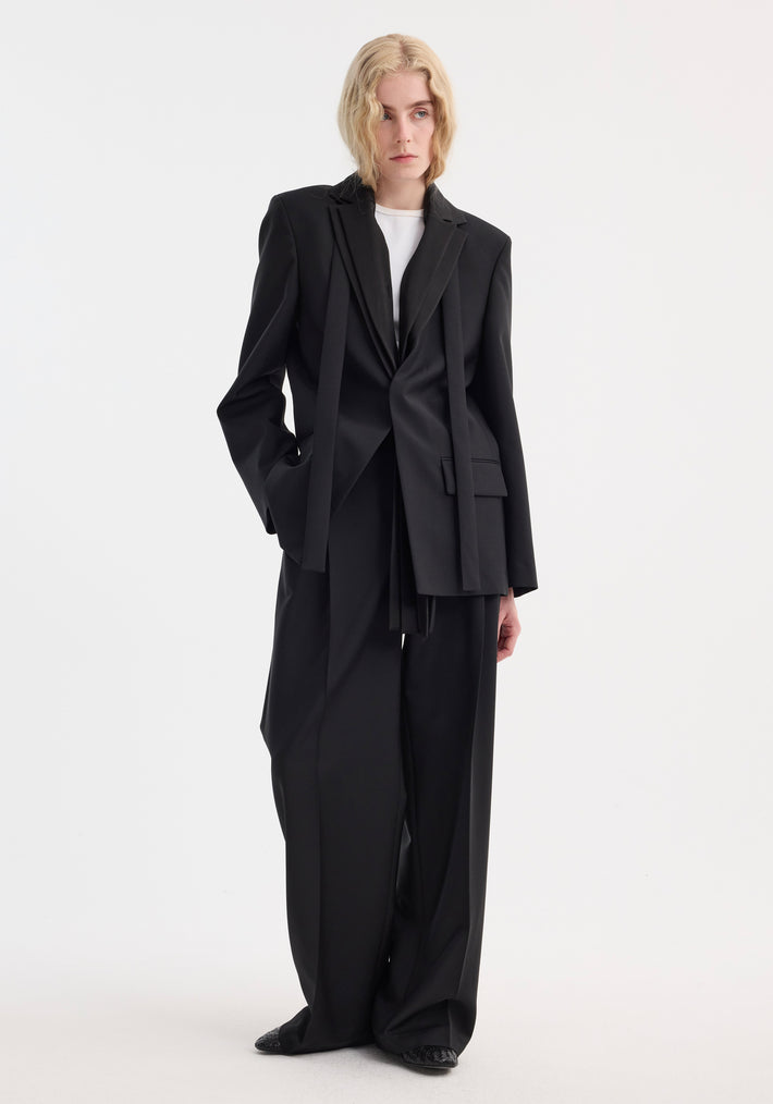 Deconstructed satin lapel suit jacket | black