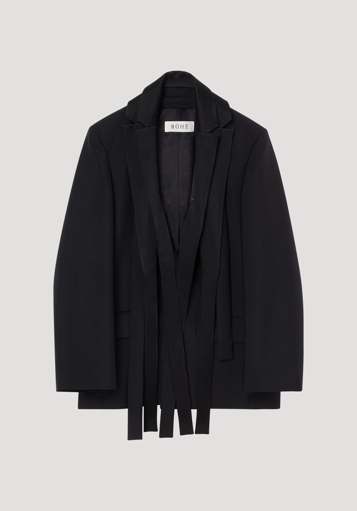 Deconstructed satin lapel suit jacket | black