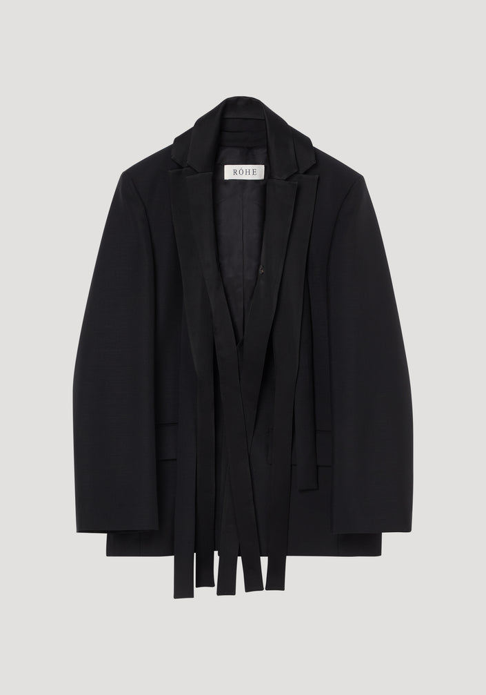 Deconstructed satin lapel suit jacket | black