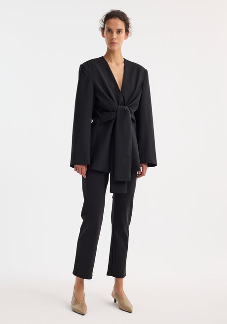 Sleeve-cinched blazer-top | black