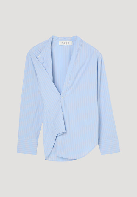 Overlap striped shirt | fine blue stripe