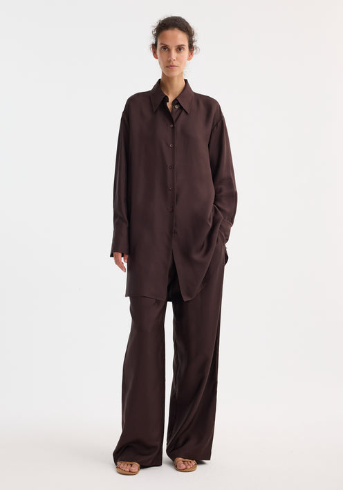 Signature elongated silk shirt | mahogany