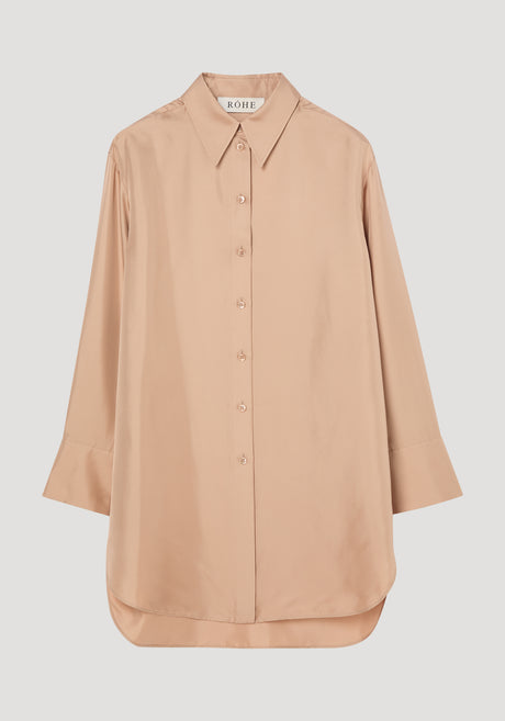 Signature elongated silk shirt | powder
