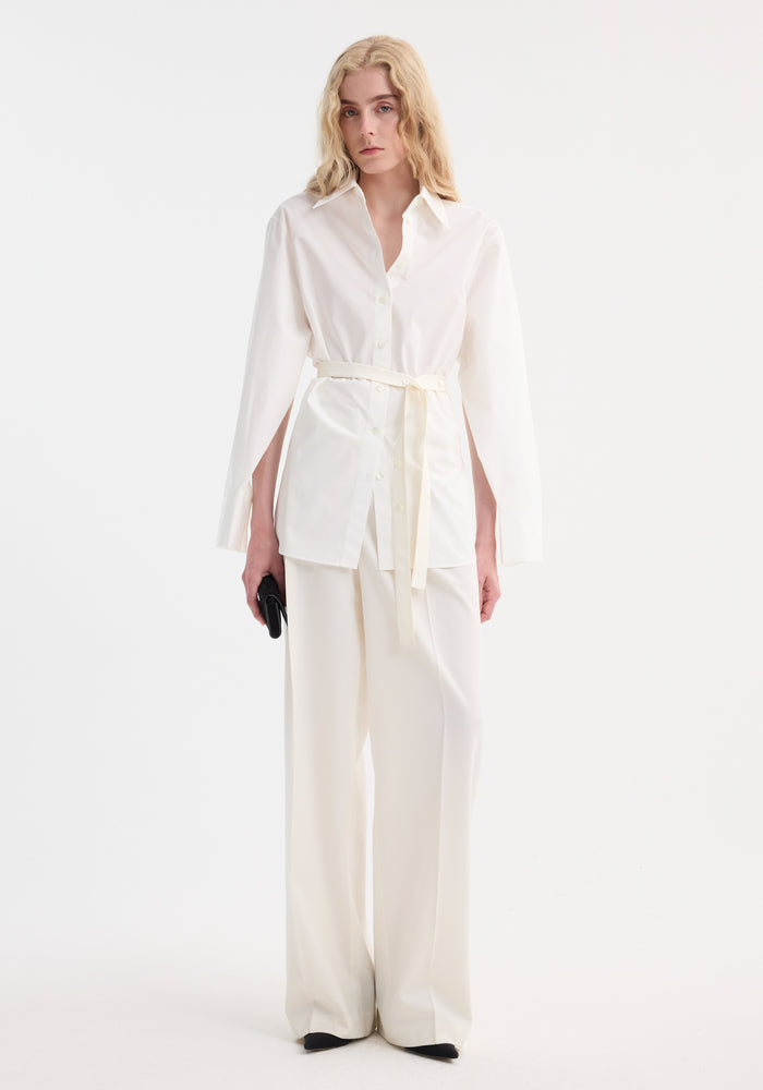 Poplin silk combined gilet-shirt | optic white