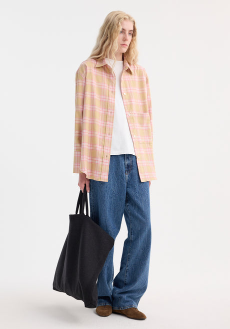 Check flannel overshirt | pink beige check
