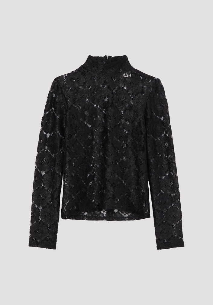 Lace turtleneck top | black