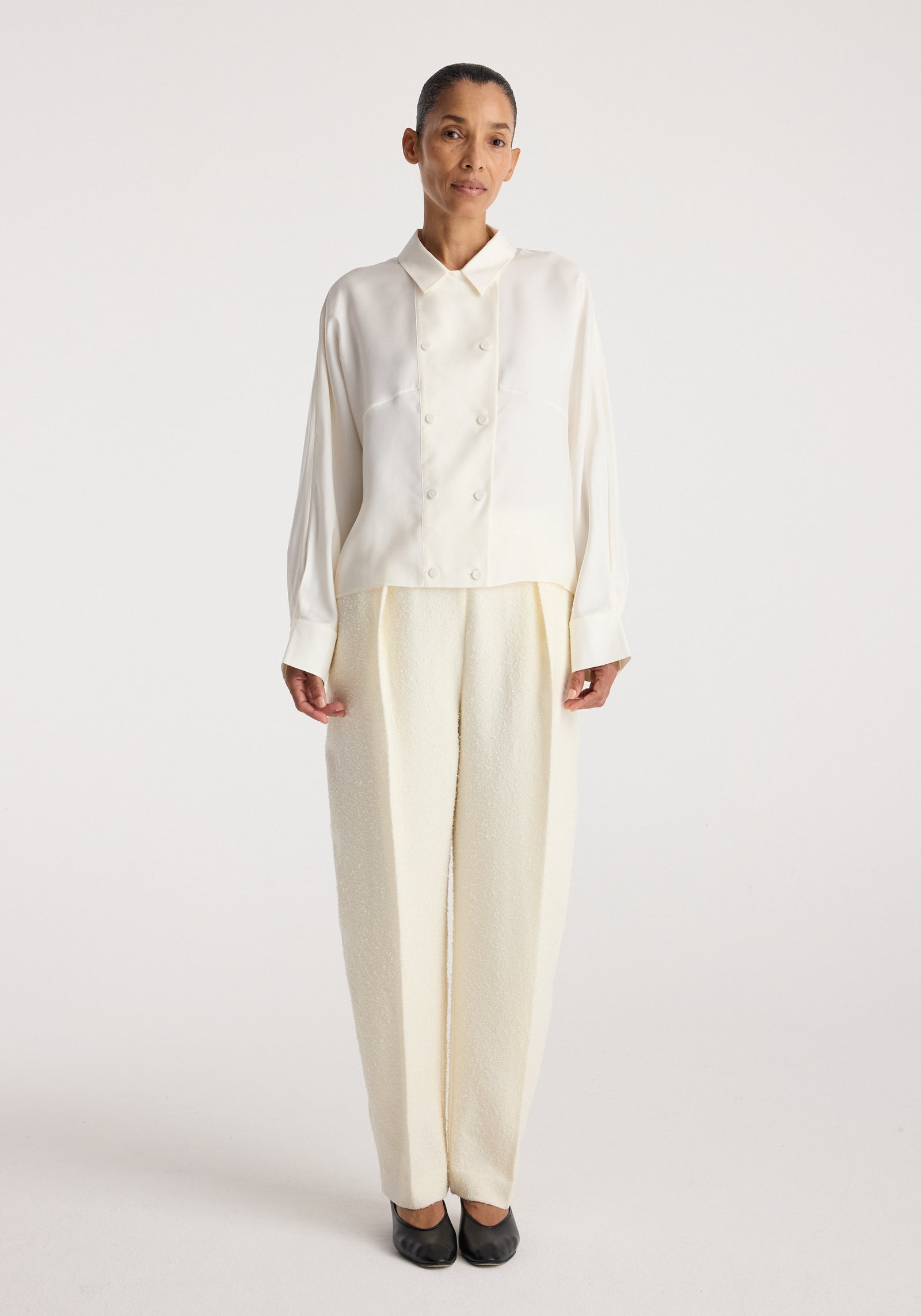 Double breasted silk top | cream