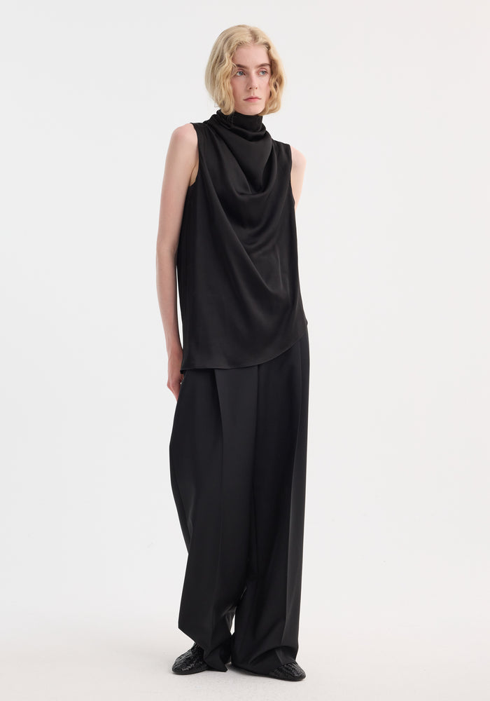 Draped satin top | black