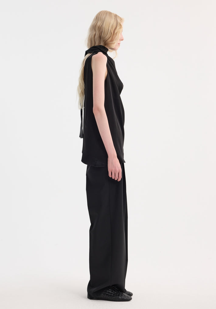 Draped satin top | black