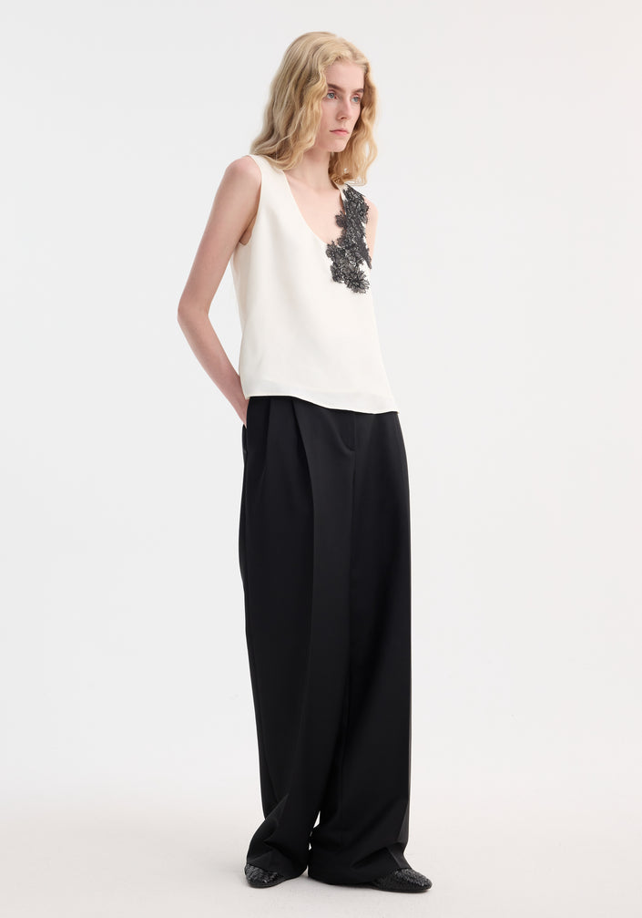 Scoop-neck silk lace top | cream
