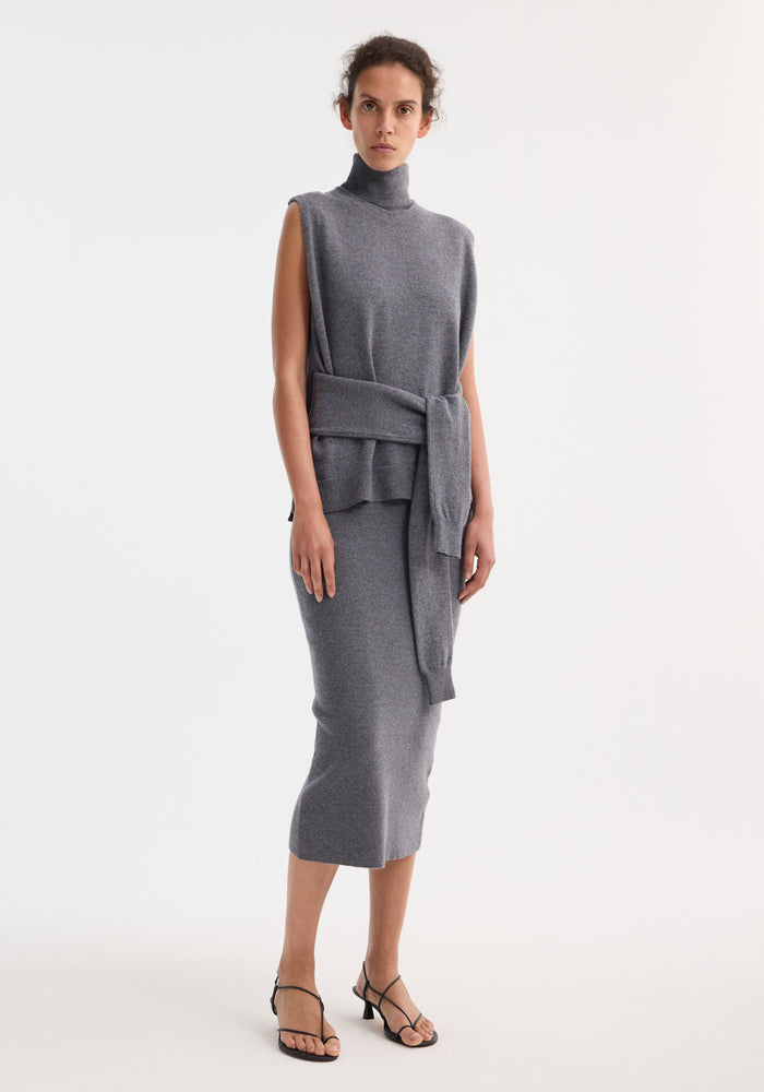 Double-layered knit dress | mid grey melange