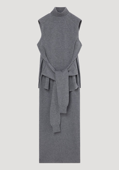 Double-layered knit dress | mid grey melange