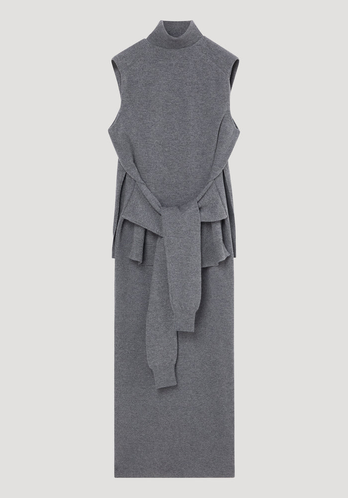 Double-layered knit dress | mid grey melange