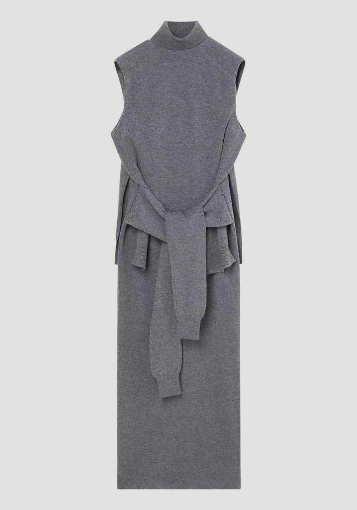 Double-layered knit dress | mid grey melange