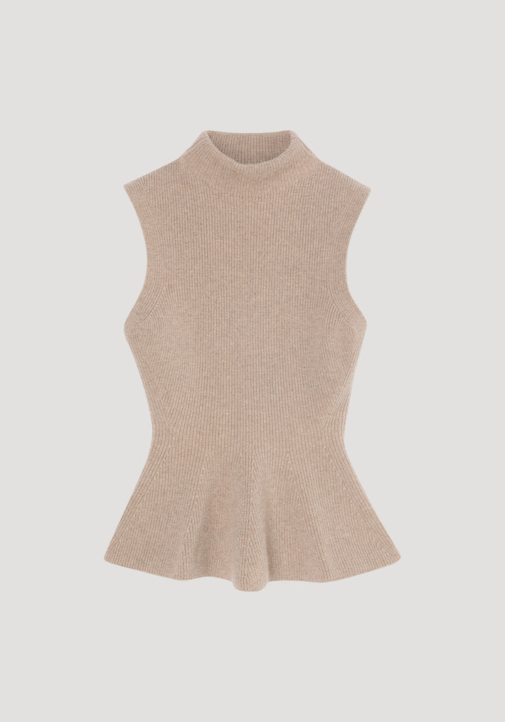 Sculptural sleeveless knitted top | taupe melange