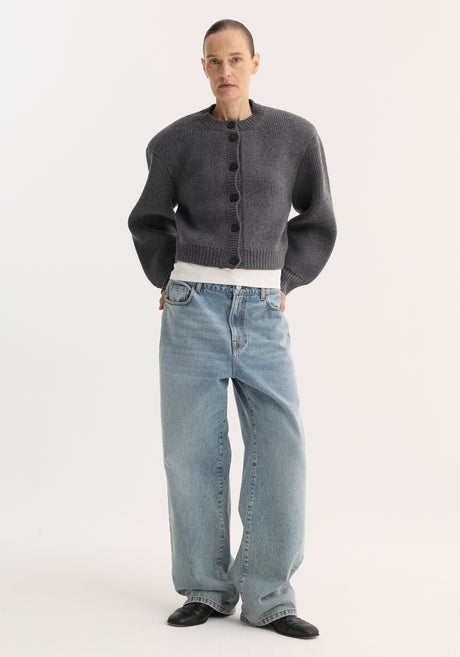 Statement shoulder cardigan | mid grey melange