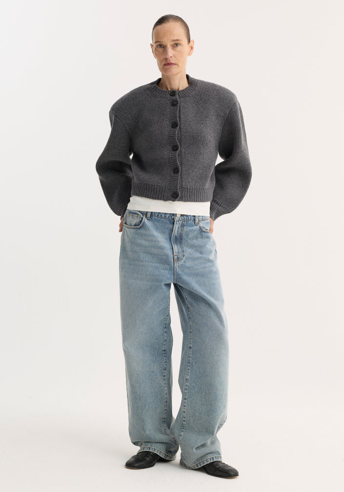 Statement shoulder cardigan | mid grey melange