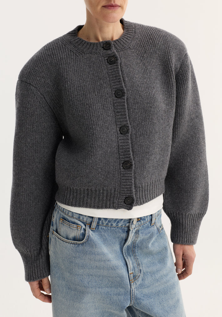 Statement shoulder cardigan | mid grey melange