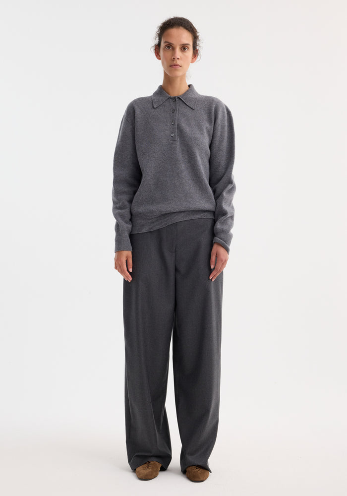 Compact knitted polo | mid grey melange