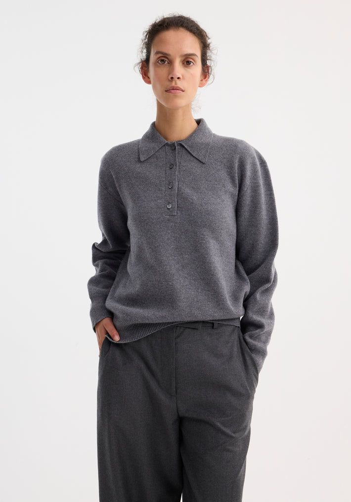 Compact knitted polo | mid grey melange