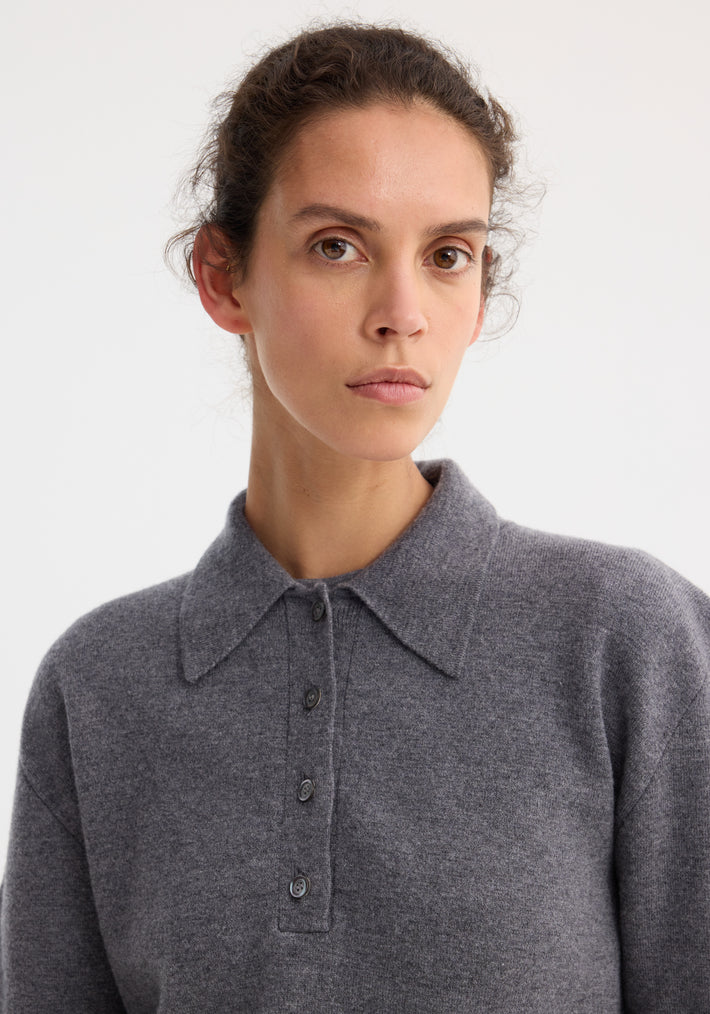 Compact knitted polo | mid grey melange