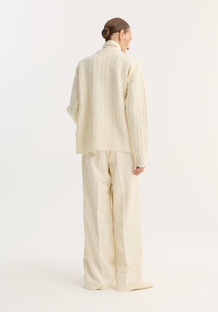 Relaxed drawstring satin trousers | cream