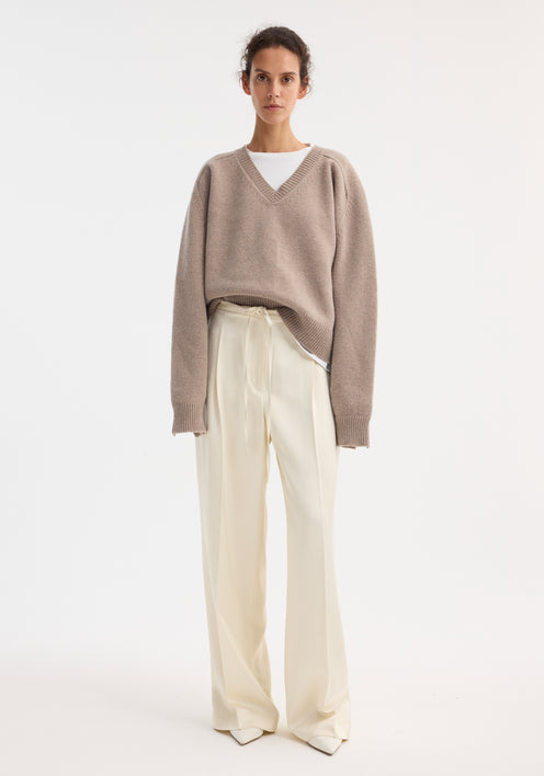 Relaxed drawstring satin trousers | cream
