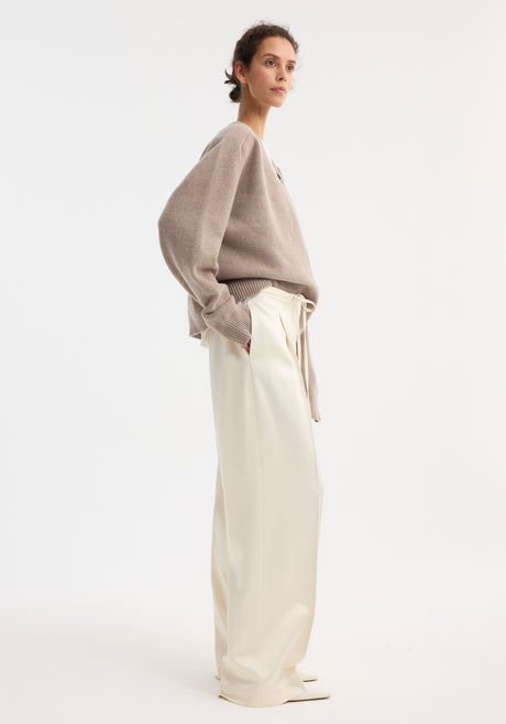 Relaxed drawstring satin trousers | cream