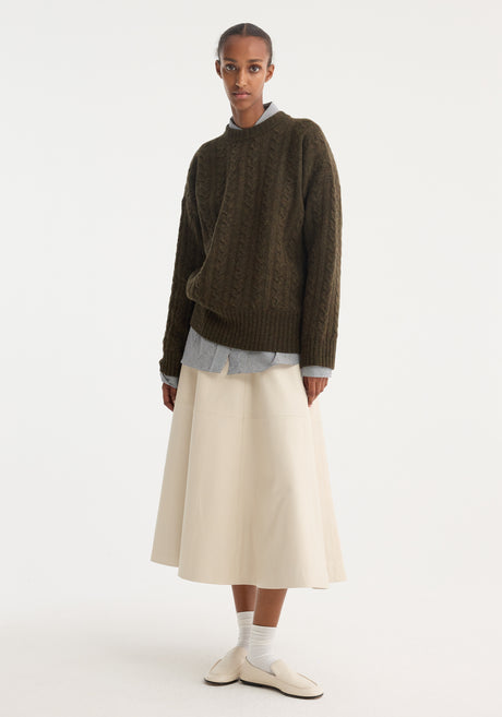 A-line leather skirt | chalk