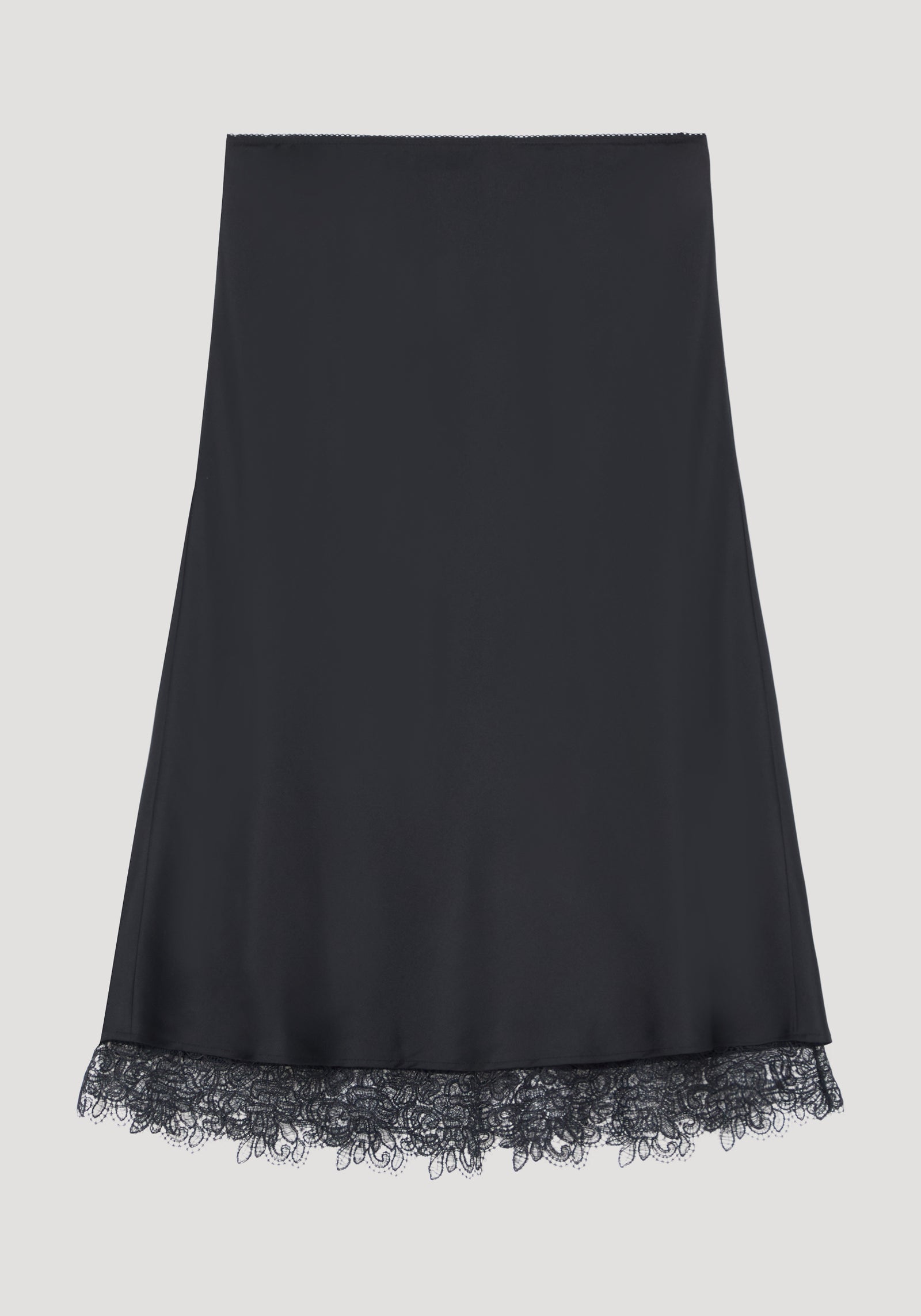 Lace-trimmed silk skirt | black