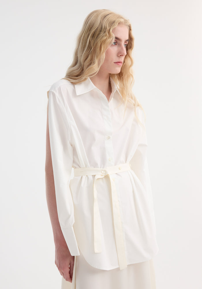 Poplin silk combined gilet-dress | optic white