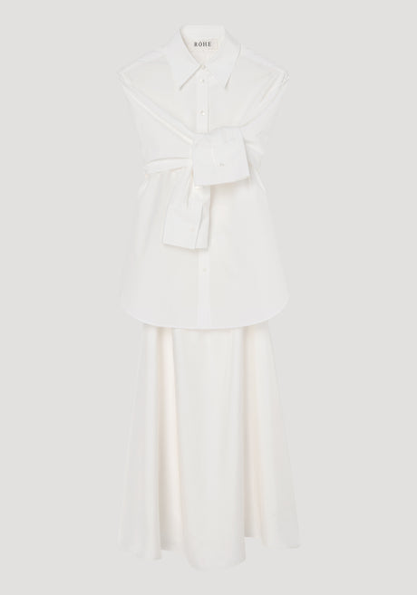 Poplin silk combined gilet-dress | optic white