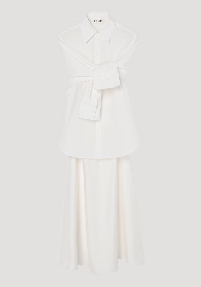 Poplin silk combined gilet-dress | optic white