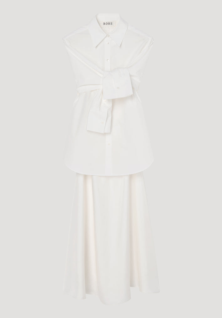 Poplin silk combined gilet-dress | optic white