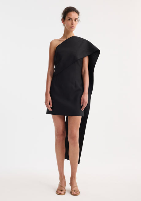 Short sculptural sash dress | black