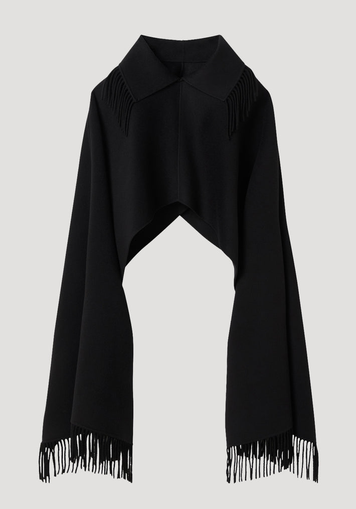 Fringe poncho double-faced wool | black