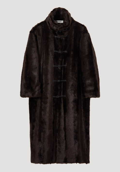 Pankou closure faux fur coat | dark brown
