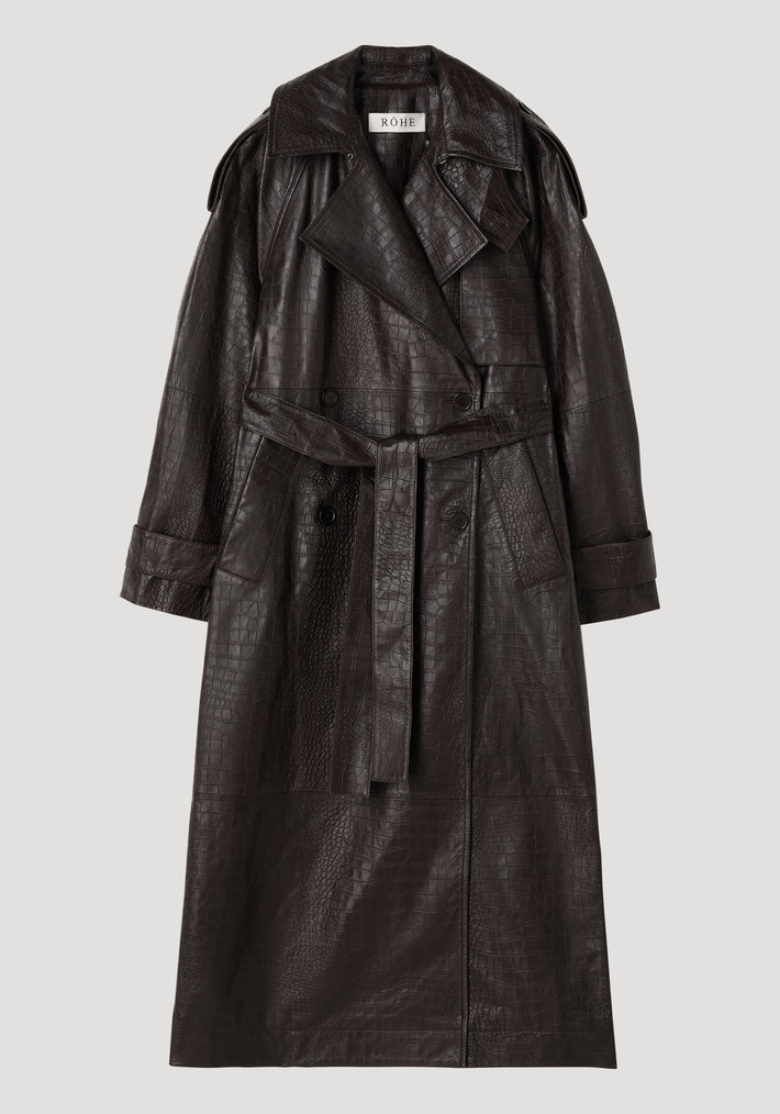 Leather croco trenchcoat | mahogany