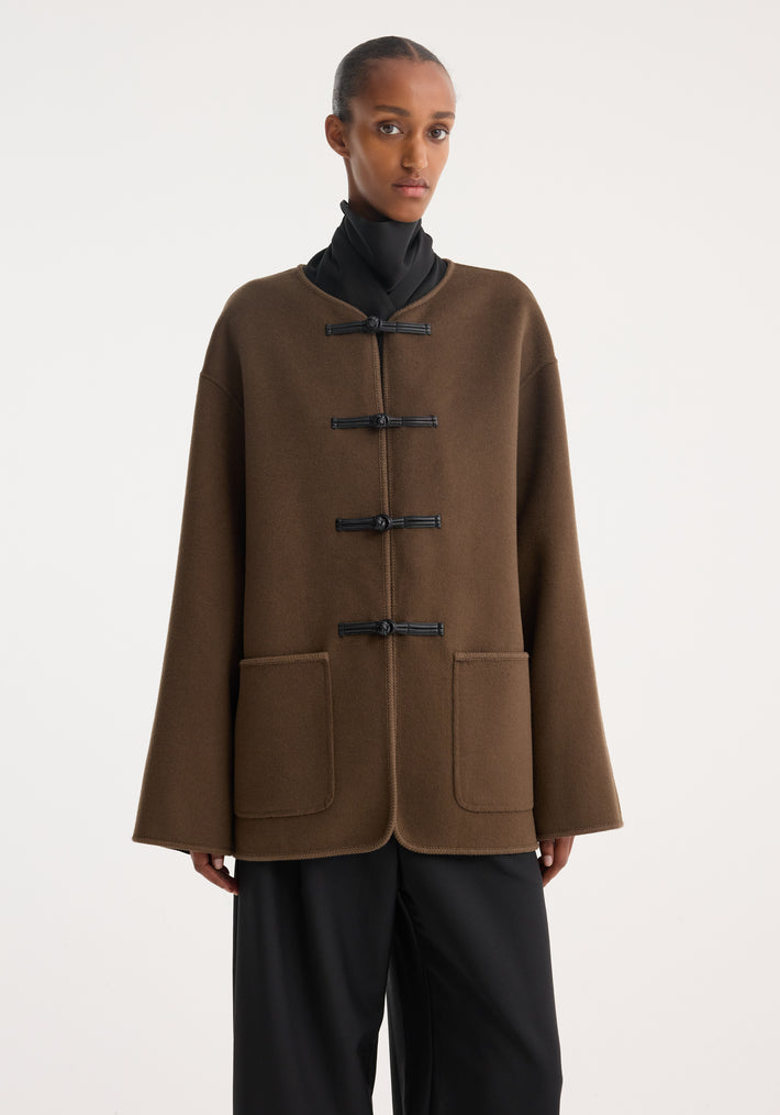 Mandarin double-faced wool jacket | taupe