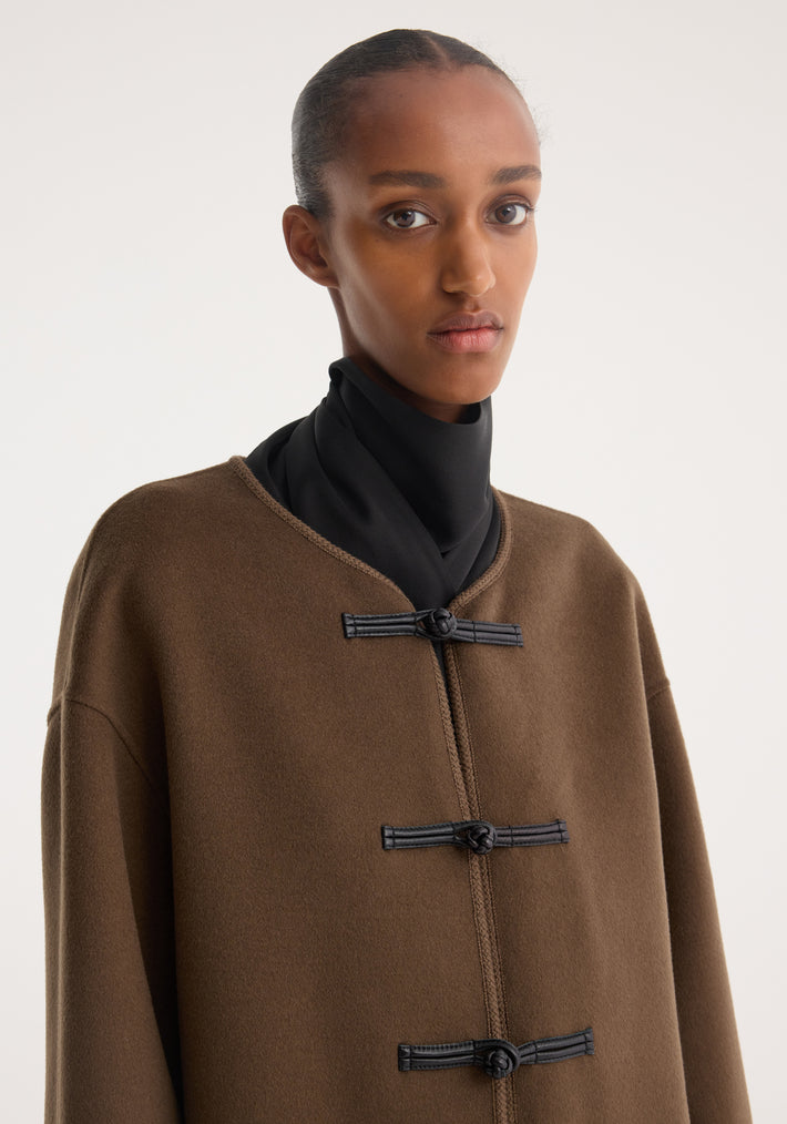 Mandarin double-faced wool jacket | taupe